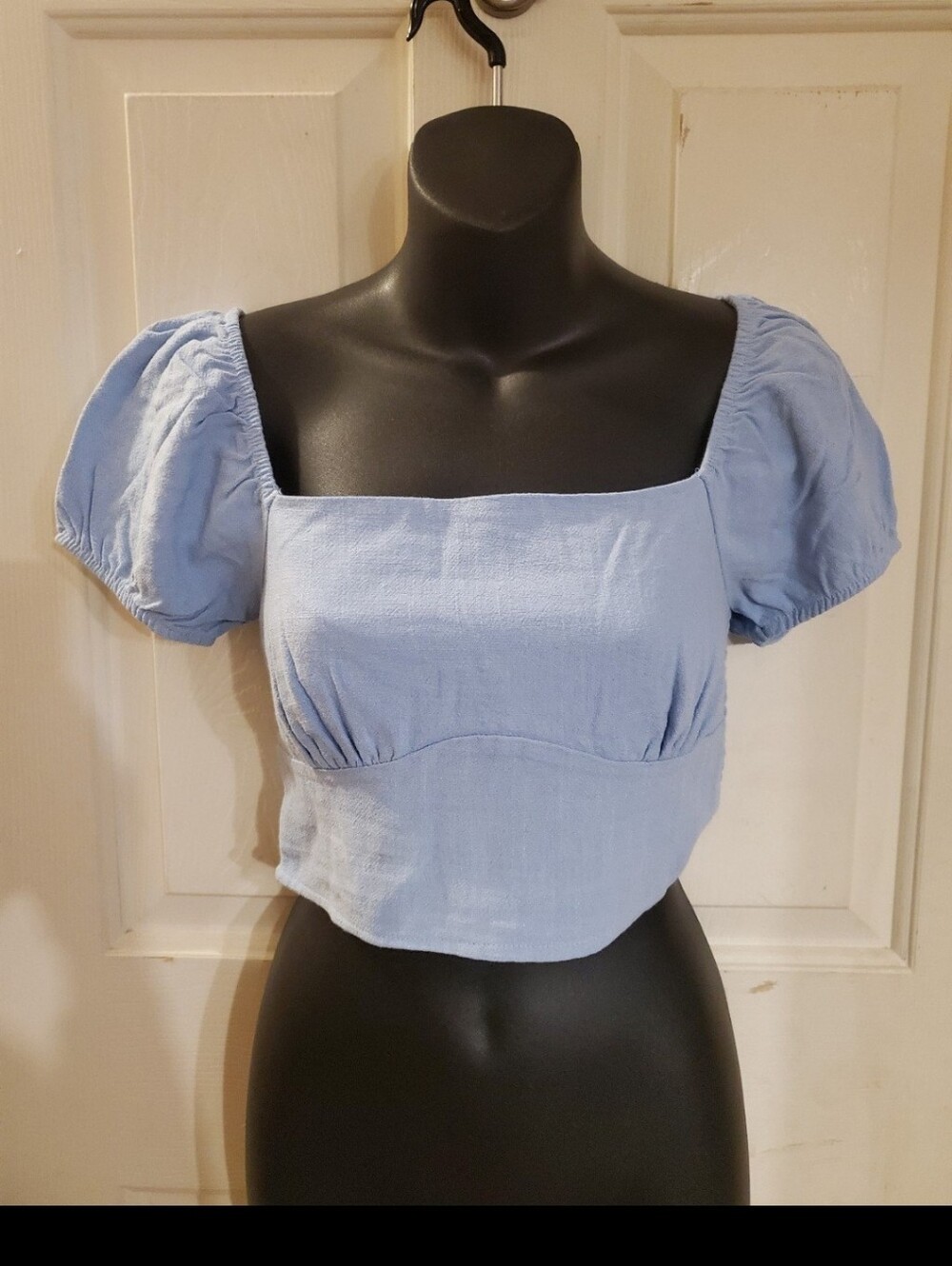 PacSun Light Blue Square Neck Puff Sleeve Crop Top